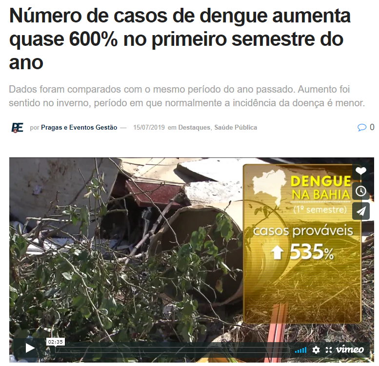 Número de casos de dengue aumenta quase 600% no primeiro semestre do ano